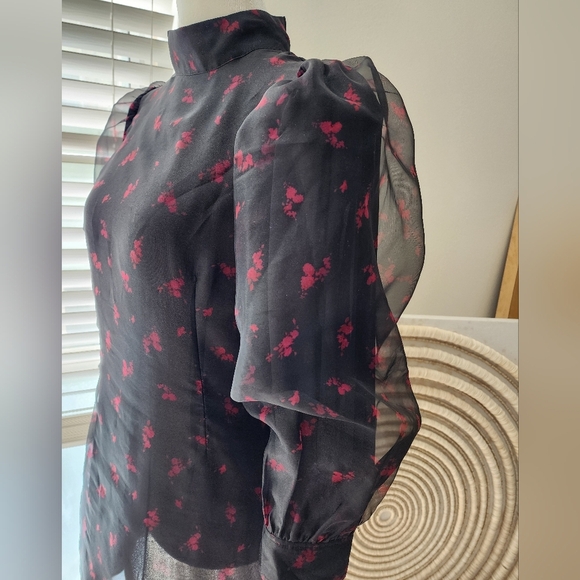 GANNI Puff Sleeve Organza Mini Dress sz. small Spring Cocktail Spring Dress - Picture 3 of 6